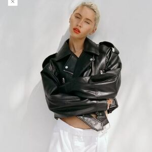 Zara -Brown Faux Leather Jacket In Brown